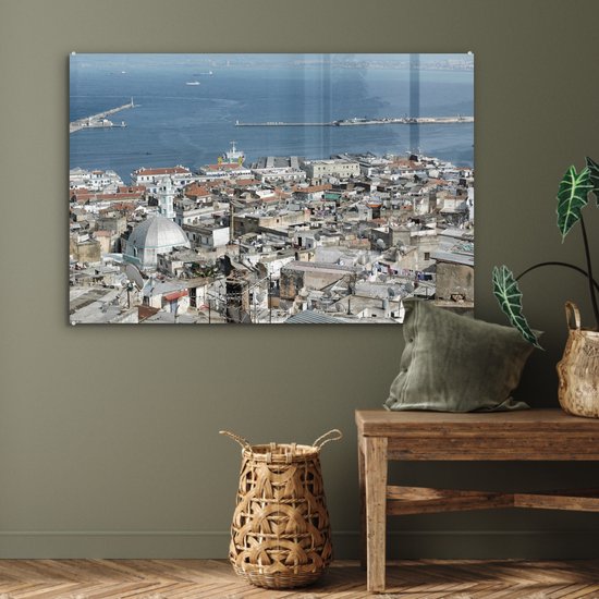 MuchoWow® Glasschilderij - Het Noord-Afrikaanse Algiers met de zee in de achtergrond - 120x80 cm - Acrylglas Schilderijen - Foto op Glas - MuchoWow