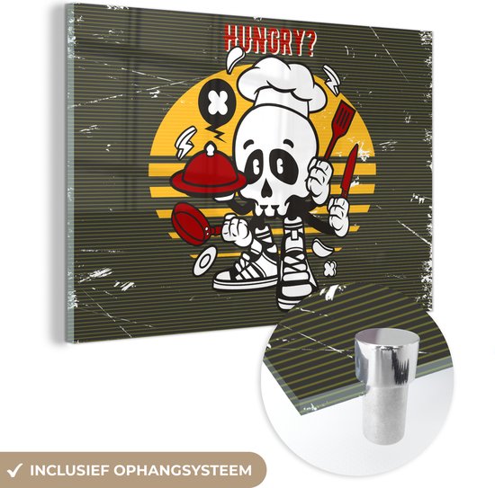 MuchoWow® Peinture sur verre 150x100 cm - Peinture sur verre acrylique - Vintage - Cuisine - Crâne - Photo sur verre - Peintures