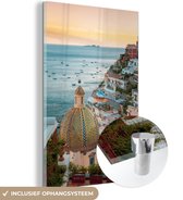MuchoWow® Glasschilderij 120x180 cm - Schilderij acrylglas - Italië - Zee - Huizen - Foto op glas - Schilderijen