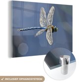 MuchoWow® Glasschilderij 120x80 cm - Schilderij acrylglas - Vliegende libelle - Foto op glas - Schilderijen