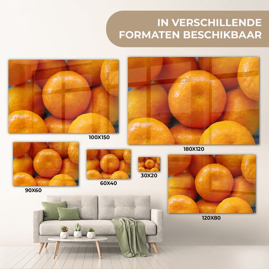 MuchoWow® Peinture sur verre 120x80 cm - Peinture sur verre acrylique - Mandarines brillantes en tas - Photo sur verre - Peintures