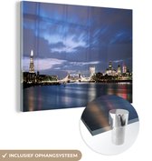 MuchoWow® Glasschilderij 120x90 cm - Schilderij acrylglas - Londen skyline in de avond - Foto op glas - Schilderijen