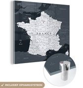 MuchoWow® Glasschilderij 50x50 cm - Schilderij acrylglas - Donkergrijze kaart van Frankrijk - Foto op glas - Schilderijen