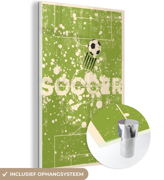 MuchoWow® Glasschilderij 60x90 cm - Schilderij acrylglas - Quotes - Vintage - Soccer - Voetbal - Sport - Foto op glas - Schilderijen