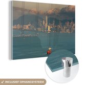 MuchoWow® Glasschilderij 120x80 cm - Schilderij acrylglas - Hong Kong - Eiland - Water - Foto op glas - Schilderijen