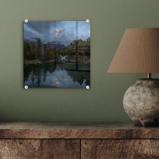 MuchoWow® Peinture sur verre 20x20 cm - Peinture sur verre acrylique - Cervin derrière la brume en Suisse - Photo sur verre - Peintures