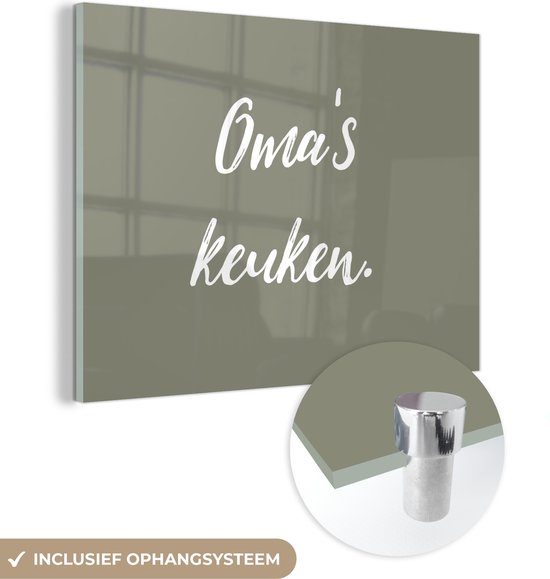 MuchoWow® Glasschilderij 80x60 cm - Schilderij acrylglas - Quotes - Spreuken - Oma - Oma's keuken - Keuken - Foto op glas - Schilderijen