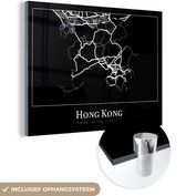 MuchoWow® Glasschilderij 80x60 cm - Schilderij acrylglas - Hong Kong - Kaart - Stadskaart - Plattegrond - Foto op glas - Schilderijen