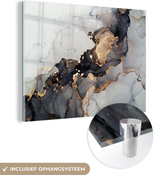 MuchoWow® Peinture sur verre - Zwart - Marbre - Luxe - Or - 40x30 cm - Peintures sur verre acrylique - Photo sur Glas
