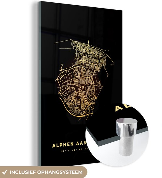 MuchoWow® Peinture sur Verre - Alphen aan den Rijn - Carte - Carte - Plan de la Ville - 60x90 cm - Peintures sur Verre Peintures - Photo sur Glas