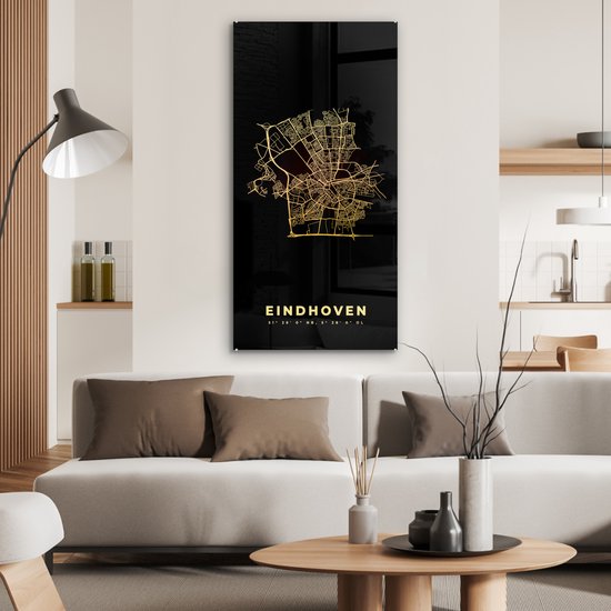 MuchoWow® Peinture sur verre 60x120 cm - Peinture sur verre acrylique - Nederland - Eindhoven - Carte - Plan d'étage - Plan de la ville - Photo sur verre - Peintures