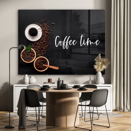 MuchoWow® Peinture sur verre 160x120 cm - Peinture sur verre acrylique - Citations - Dictons - L'heure du Coffee - Café - Photo sur verre - Peintures