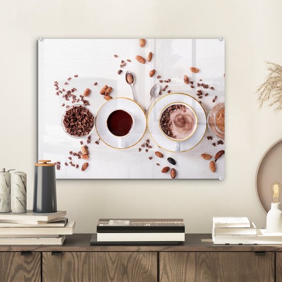 MuchoWow® Peinture sur verre 40x30 cm - Peinture acrylique sur verre - Café - Grains de café - Chocolat - Photo sur verre - Peintures