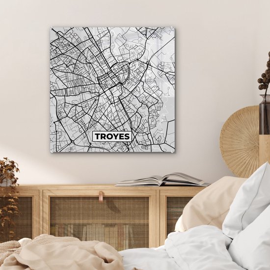 MuchoWow® Glasschilderij 50x50 cm - Schilderij acrylglas - Kaart - Stadskaart - Troyes - Plattegrond - Frankrijk - Foto op glas - Schilderijen