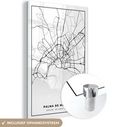 MuchoWow® Glasschilderij 20x30 cm - Schilderij acrylglas - Mallorca - Stadskaart - Kaart - Zwart Wit - Plattegrond - Foto op glas - Schilderijen