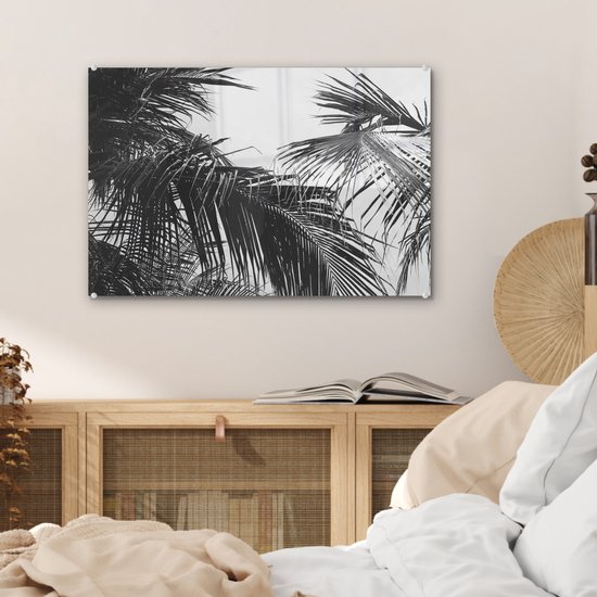 MuchoWow® Peinture sur verre 60x40 cm - Peinture sur verre acrylique - Feuilles de palmier - Nature - Vintage - Palmier - Photo sur verre - Peintures