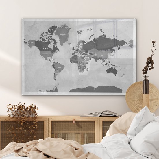 MuchoWow® Glasschilderij 90x60 cm - Schilderij acrylglas - Wereldkaart - Vintage - Paars - Kind - Meiden - Jongens - Foto op glas - Schilderijen