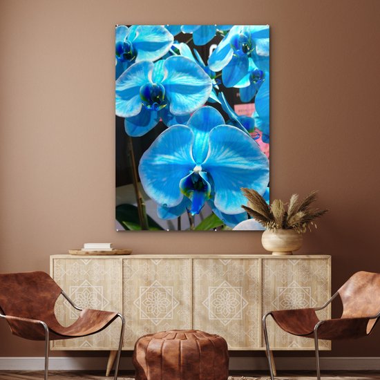 MuchoWow® Peinture sur Verre - Orchidées Bleues avec une couleur pénétrante - 90x120 cm - Peintures sur Verre Acrylique - Photo sur Glas