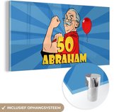 MuchoWow® Glasschilderij 80x40 cm - Schilderij acrylglas - Jubileum cadeau - 50 jaar versiering - Ballon - Man - Abraham - Foto op glas - Schilderijen