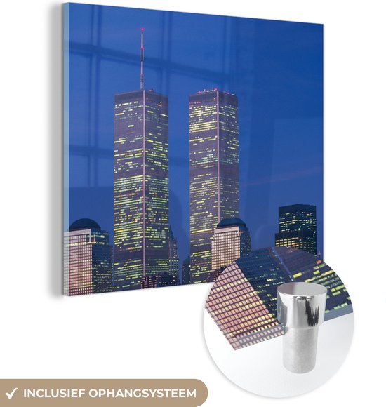 MuchoWow® Glasschilderij 50x50 cm - Schilderij acrylglas - World Trade Center - Avond - New York - Foto op glas - Schilderijen