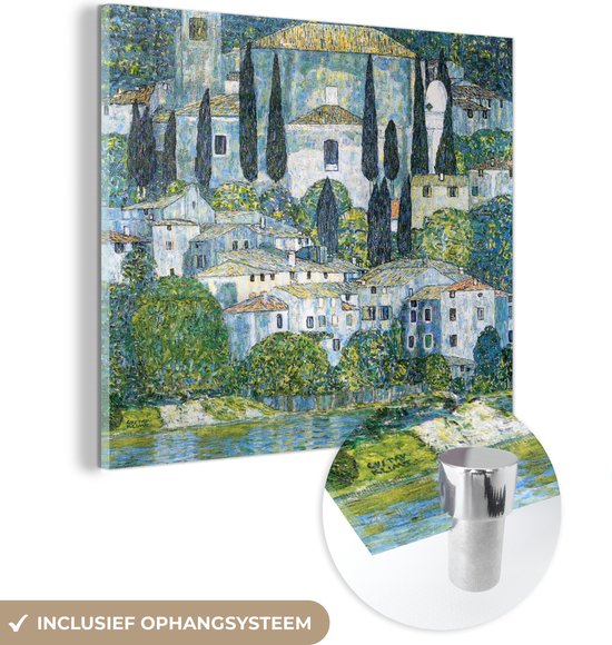 MuchoWow® Glasschilderij 50x50 cm - Schilderij acrylglas - Chruch in Cassone - Gustav Klimt - Foto op glas - Schilderijen