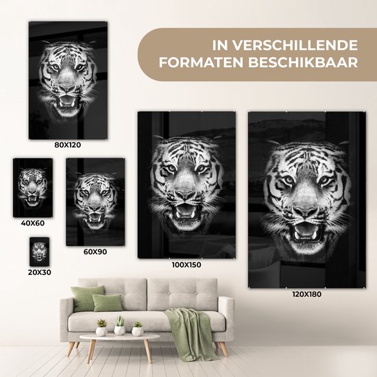 Peinture sur verre - Tête de tigre fond noir - noir et blanc - 20x30 cm - Peintures sur Verre Peintures - Photo sur Glas