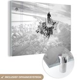 MuchoWow® Tableau sur Verre - Huskies devant un traîneau à chiens - noir et blanc - 180x120 cm - Peintures sur Verre Peintures - Photo sur Glas