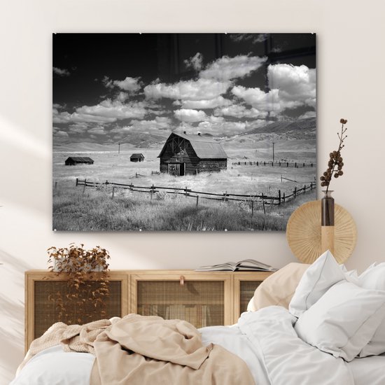 Peinture sur Verre - Amérique - Zwart - Wit - Grange - 120x90 cm - Peintures sur Verre Peintures - Photo sur Glas