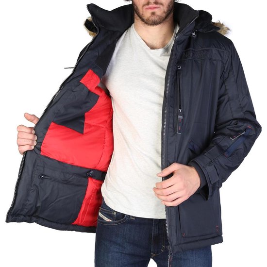 Geographical Norway Chirac Men Warme waterdichte parka voor heren, mantel, dikke capuchon, bont, outdoor, warme winddichte jas, winter, outdoor voering, jas voor heren, marineblauw, XXL