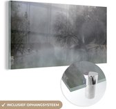 MuchoWow® Glasschilderij 160x80 cm - Schilderij acrylglas - Mist - Bos - Spanje - Foto op glas - Schilderijen