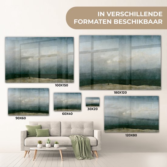 MuchoWow® Peinture sur Verre - Moine au Bord de la Mer - Peinture de Caspar David Friedrich - 60x40 cm - Peintures sur Verre Acrylique - Photo sur Glas