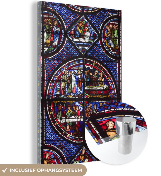 MuchoWow® Glasschilderij 40x60 cm - Schilderij acrylglas - Afbeelding van glas in lood glas in een kathedraal in Chartres - Foto op glas - Schilderijen
