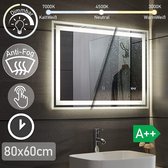 Miroir - Miroir avec éclairage - Miroir de salle de bain - LED - Koper et sans plomb - 80 x 60 cm - Glas