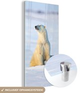 MuchoWow® Glasschilderij 60x120 cm - Schilderij acrylglas - IJsbeer - Sneeuw - Welpen - Foto op glas - Schilderijen