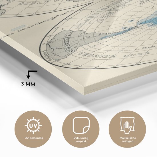 Peinture sur Verre - Glaciers sur Carte du Monde Vintage - 20x40 cm - Peintures sur Verre Peintures - Photo sur Glas