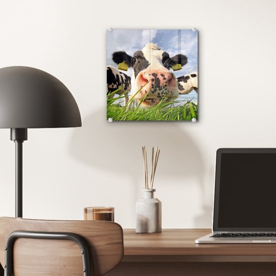 Peinture sur Verre - Vaches - Herbe - Nuages - 20x20 cm - Peintures sur Verre Peintures - Photo sur Glas