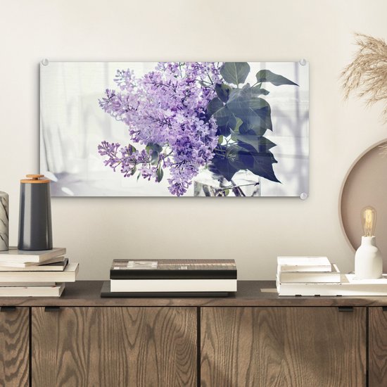MuchoWow® Peinture sur Verre - Lilas dans un Vase - 40x20 cm - Peintures sur Verre Acrylique - Photo sur Glas