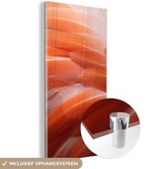 MuchoWow® Glasschilderij 40x80 cm - Schilderij acrylglas - Veren structuur van een flamingo - Foto op glas - Schilderijen