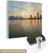 MuchoWow® Glasschilderij 90x90 cm - Schilderij acrylglas - Skyline Singapore - Foto op glas - Schilderijen