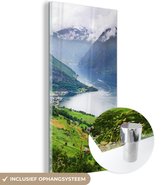 MuchoWow® Glasschilderij 60x120 cm - Schilderij acrylglas - Aurlands Fjord Noorwegen foto - Foto op glas - Schilderijen