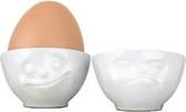 Tassen set van 2 eierdopjes met gelukkig en hmpff gezicht - 53