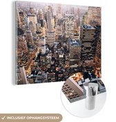 MuchoWow® Glasschilderij 80x60 cm - Schilderij acrylglas - New York - Manhattan - Wolkenkrabber - Foto op glas - Schilderijen