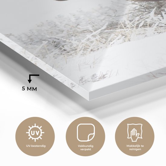 MuchoWow® Peinture sur verre 80x160 cm - Peinture sur verre acrylique - Cerf - Hiver - Neige - Animaux - Saisons - Wit - Photo sur verre - Peintures