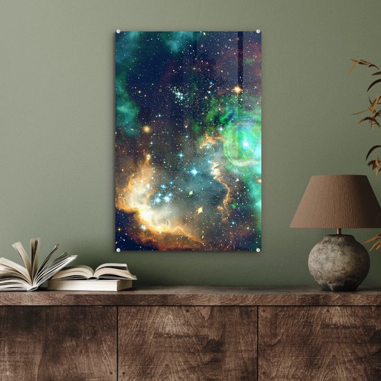 Peinture sur Verre - Espace - Vert - Jaune - 40x60 cm - Peintures sur Verre Peintures - Photo sur Glas