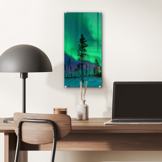 MuchoWow® Peinture sur verre 20x40 cm - Peinture sur verre acrylique - Aurores boréales - Suède - Arbre - Photo sur verre - Peintures