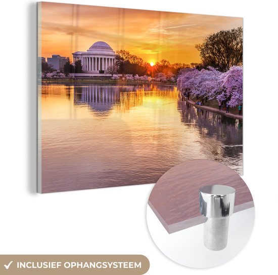 MuchoWow® Glasschilderij 120x80 cm - Schilderij acrylglas - Jefferson Memorial Washington DC - Foto op glas - Schilderijen