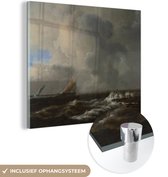 MuchoWow® Glasschilderij 50x50 cm - Schilderij acrylglas - Scheepvaart bij een frisse bries - Jacob van Ruisdael - Foto op glas - Schilderijen