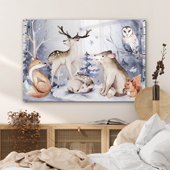 MuchoWow® Peinture sur Verre - Hiver - Animaux - Neige - 120x80 cm - Peintures sur Verre Acrylique - Photo sur Glas