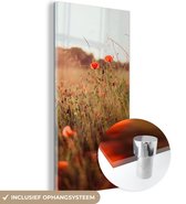 MuchoWow® Glasschilderij 60x120 cm - Schilderij acrylglas - Zonsondergang - Bloemen - Rood - Foto op glas - Schilderijen