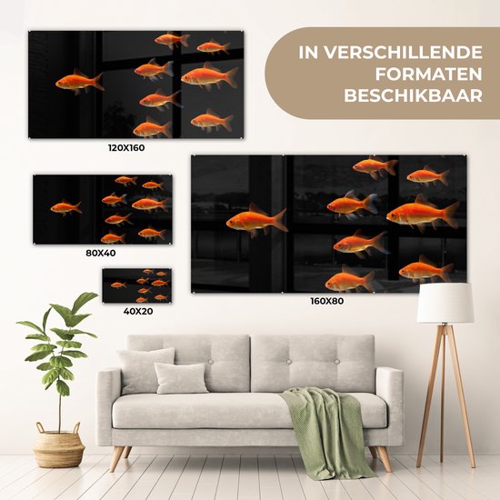 MuchoWow® Peinture sur verre 40x20 cm - Peinture sur verre acrylique - Poisson rouge - Animaux - Zwart - Photo sur verre - Peintures